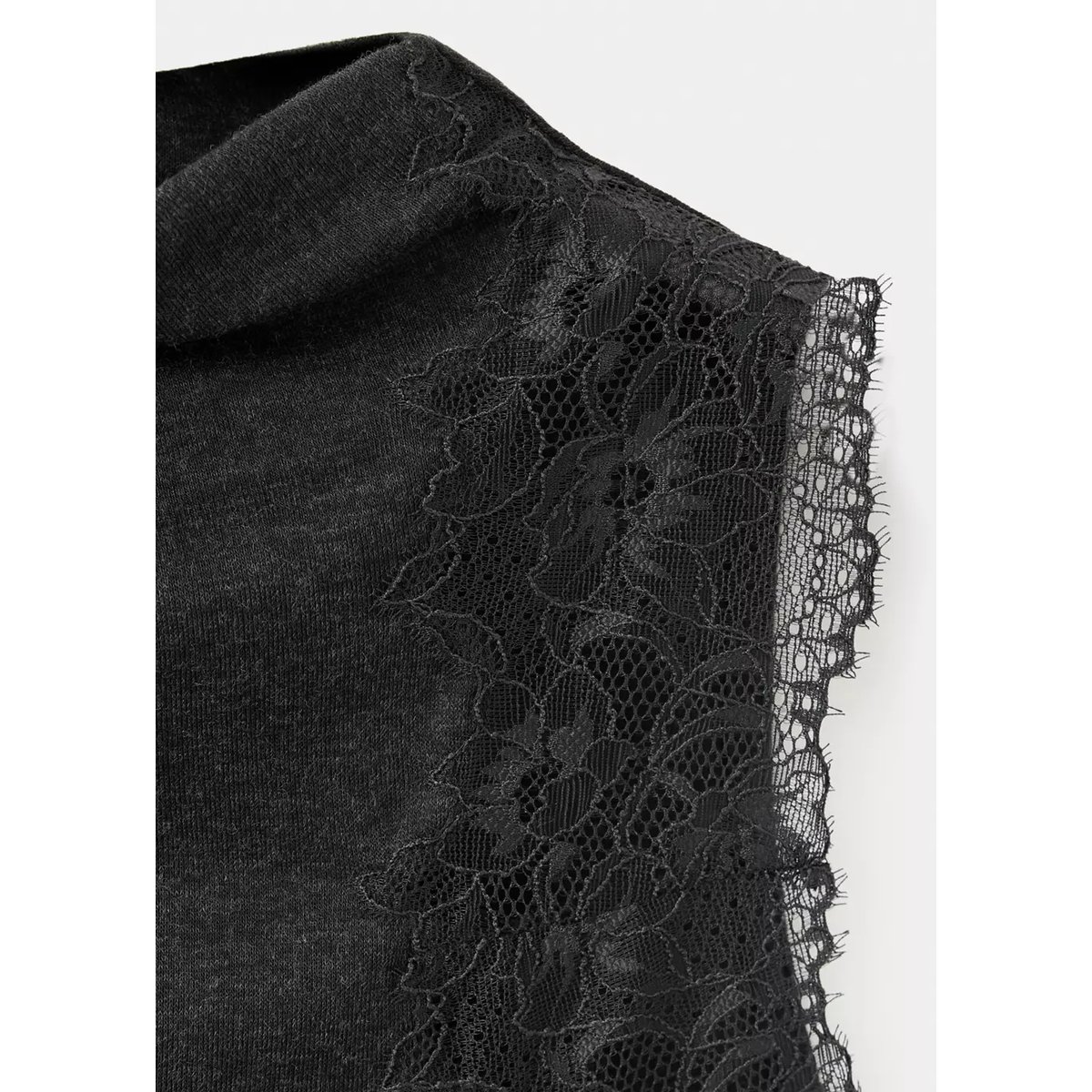 Top col montant dentelle gris anthracite, MANGO