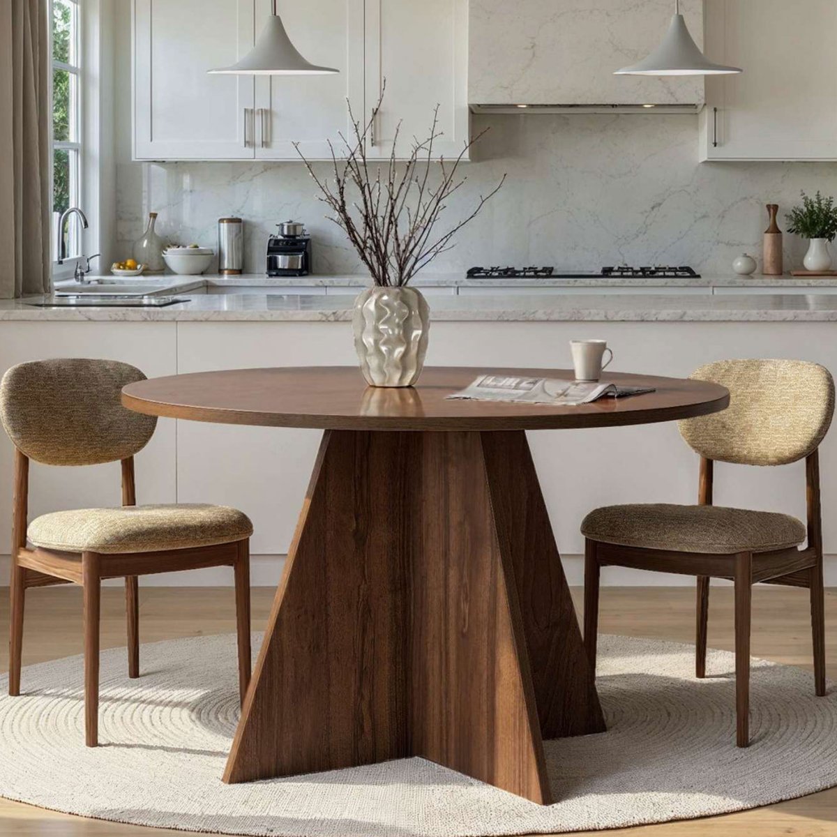 Table à manger 4 personnes ronde en bois- NARO bois foncé, DRAWER