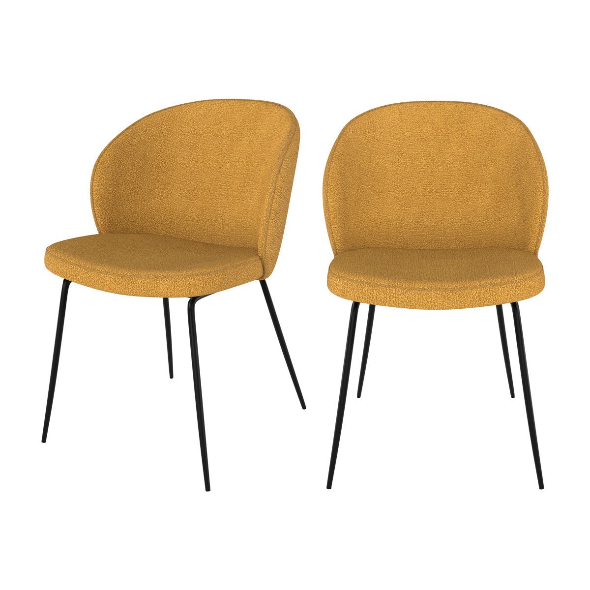 Lot de 2 chaises en tissu bouclette et pied en métal - GROOM jaune, MAISON PAVANE
