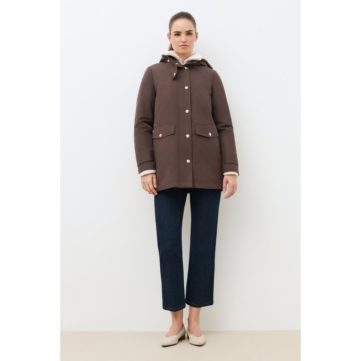 Parka droite doublure GPENELOPE marron foncé, CAROLL
