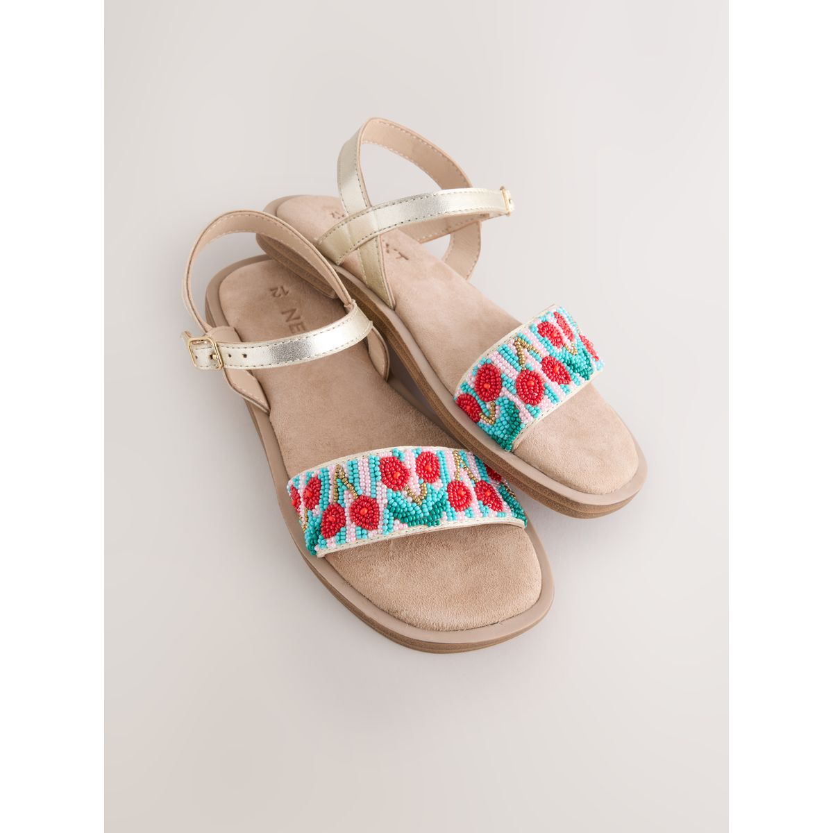 Sandales en cuir à perles cerise multiple, NEXT