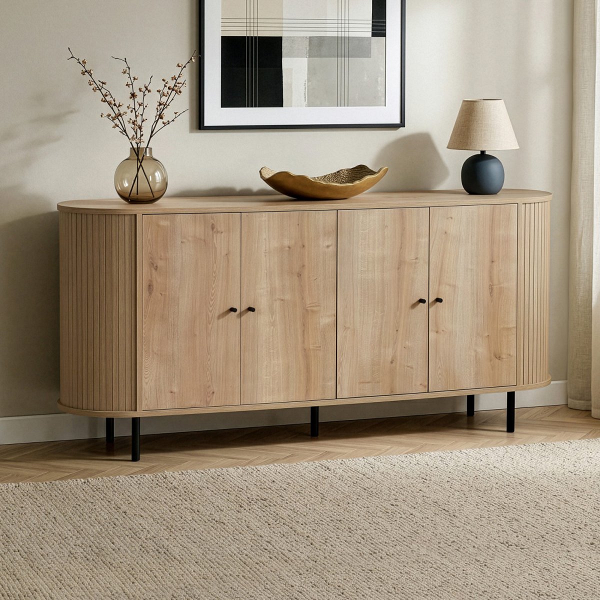 Buffet 4 portes aux bords arrondis en bois L180cm- PAZAR bois clair, DRAWER