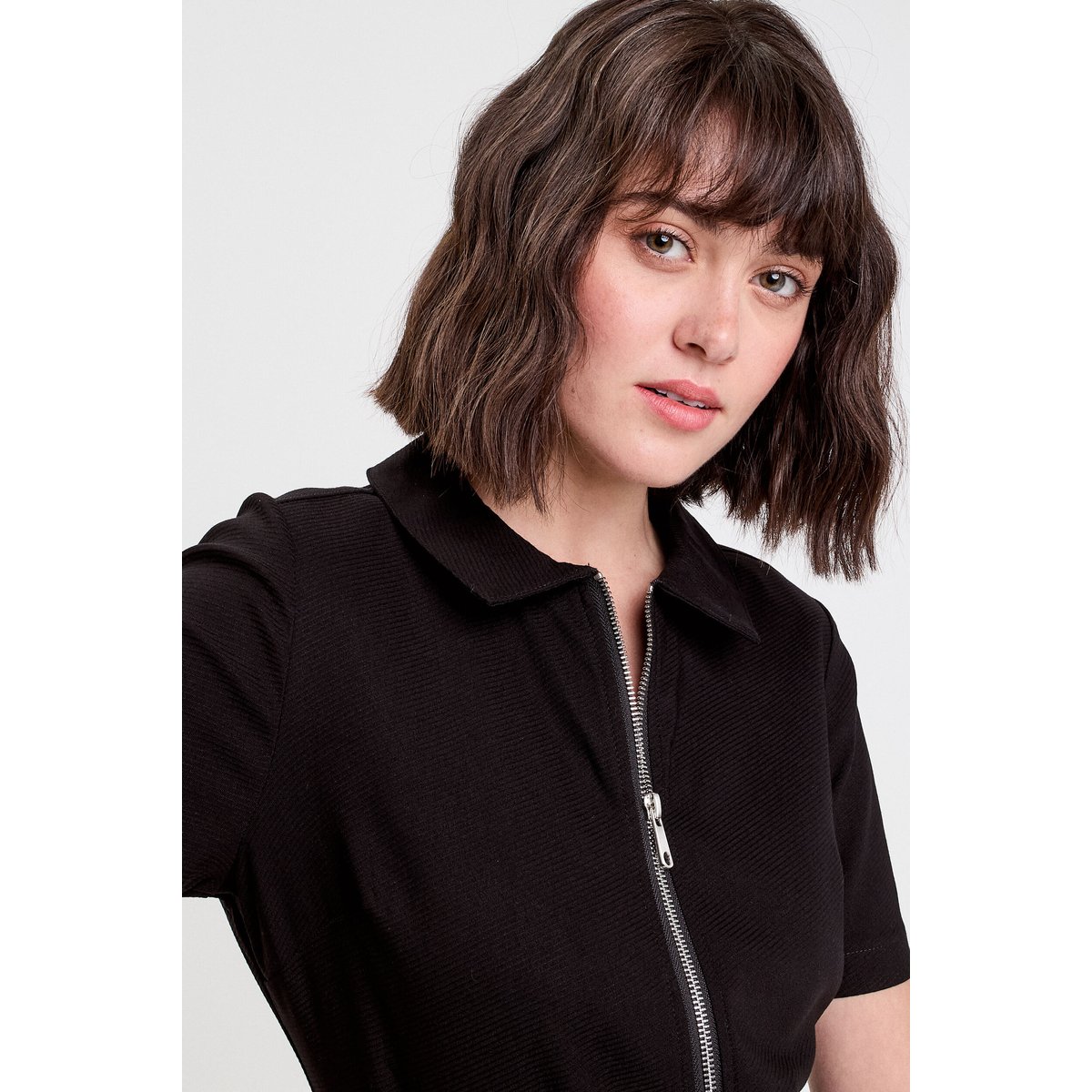 Robe droite zippée ceinturée noir, CACHE CACHE