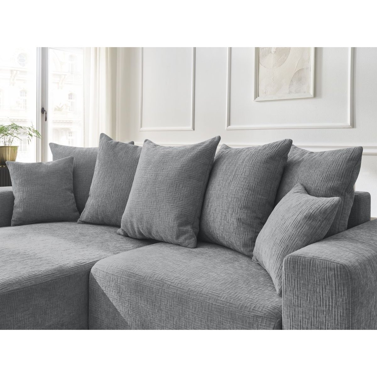 Canapé d'angle convertible 4 places en tissu texturé, ATILLA gris foncé, BOBOCHIC