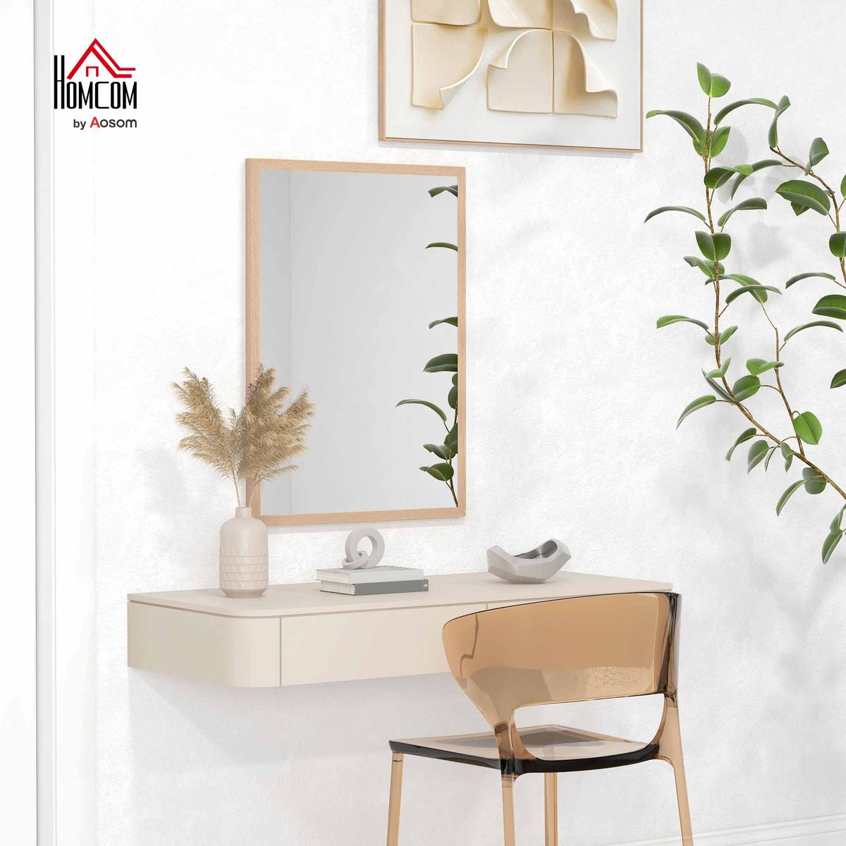 Miroir mural Verre Blanc beige, HOMCOM