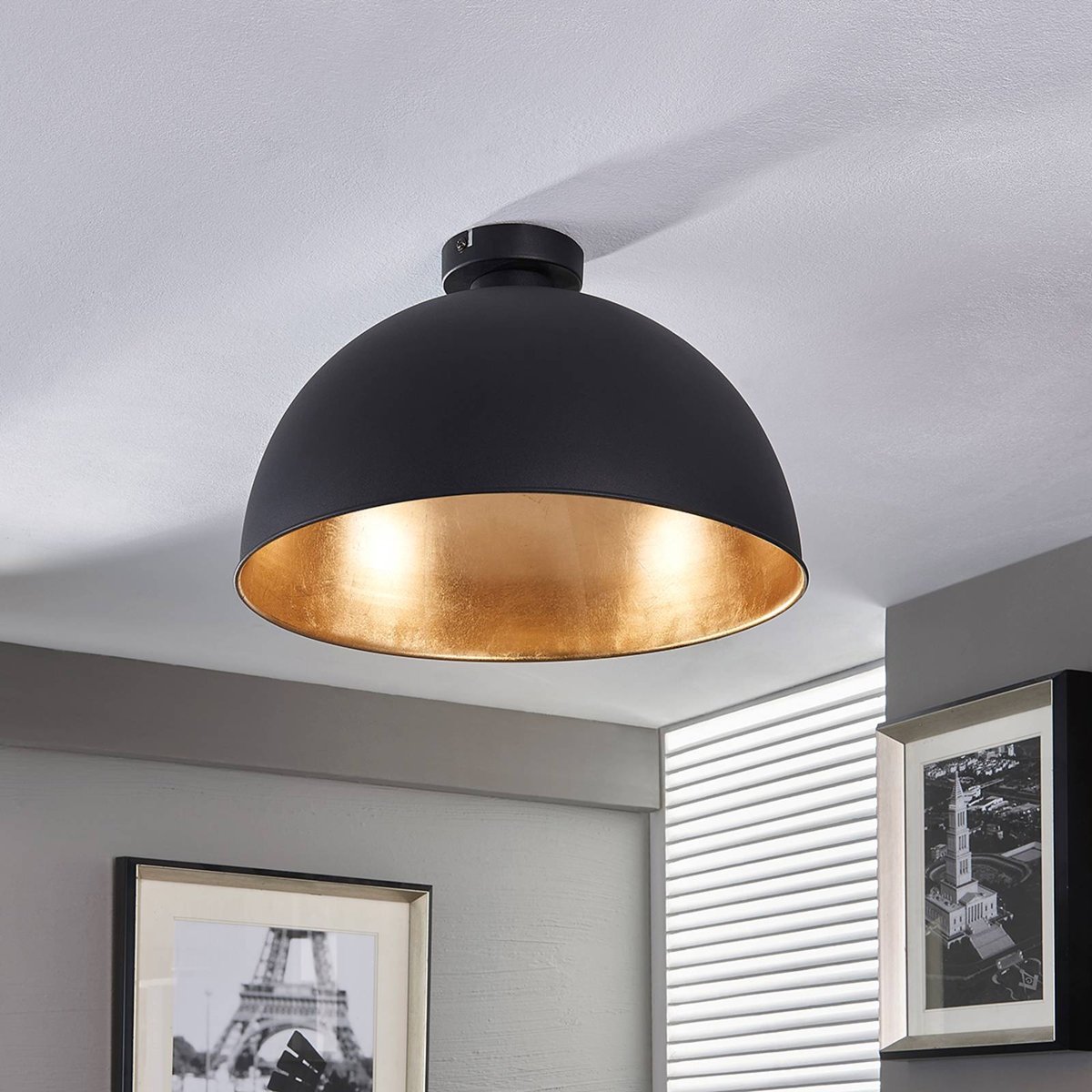 Plafonnier en métal moderne, Lya noir, or mat, LINDBY