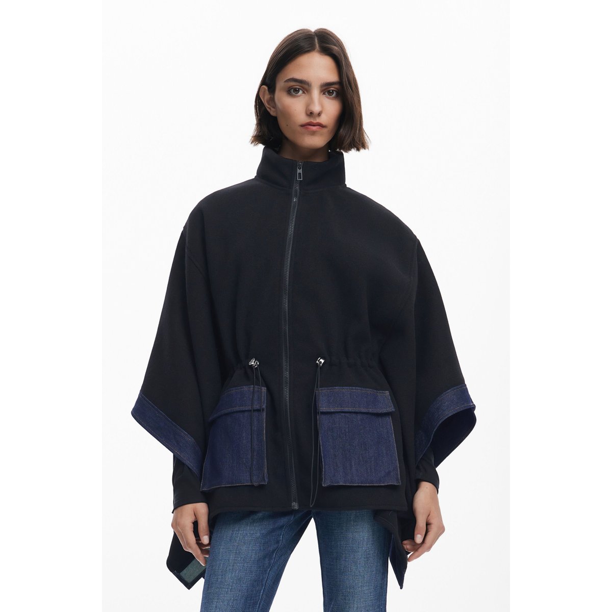 Poncho en denim combiné noir, DESIGUAL