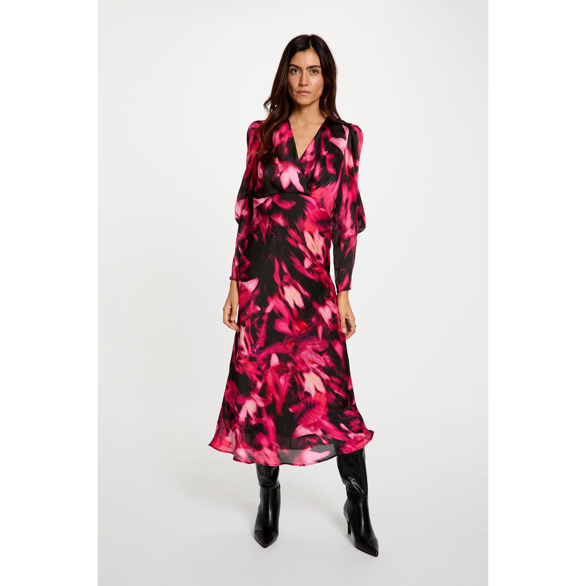 Robe voile col v multicolore, MORGAN