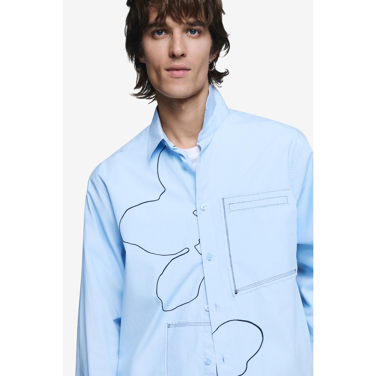 Chemise surpiquée brodée bleu, DESIGUAL