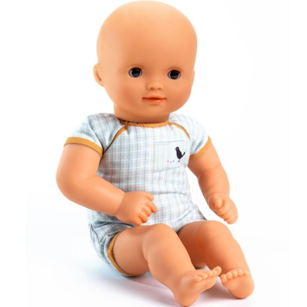 Poupon bébé pistache, bleu marine, écru, DJECO