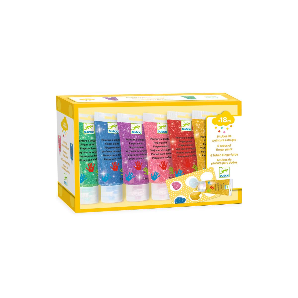Tubes de peinture à doigt pailletée multicolore, DJECO