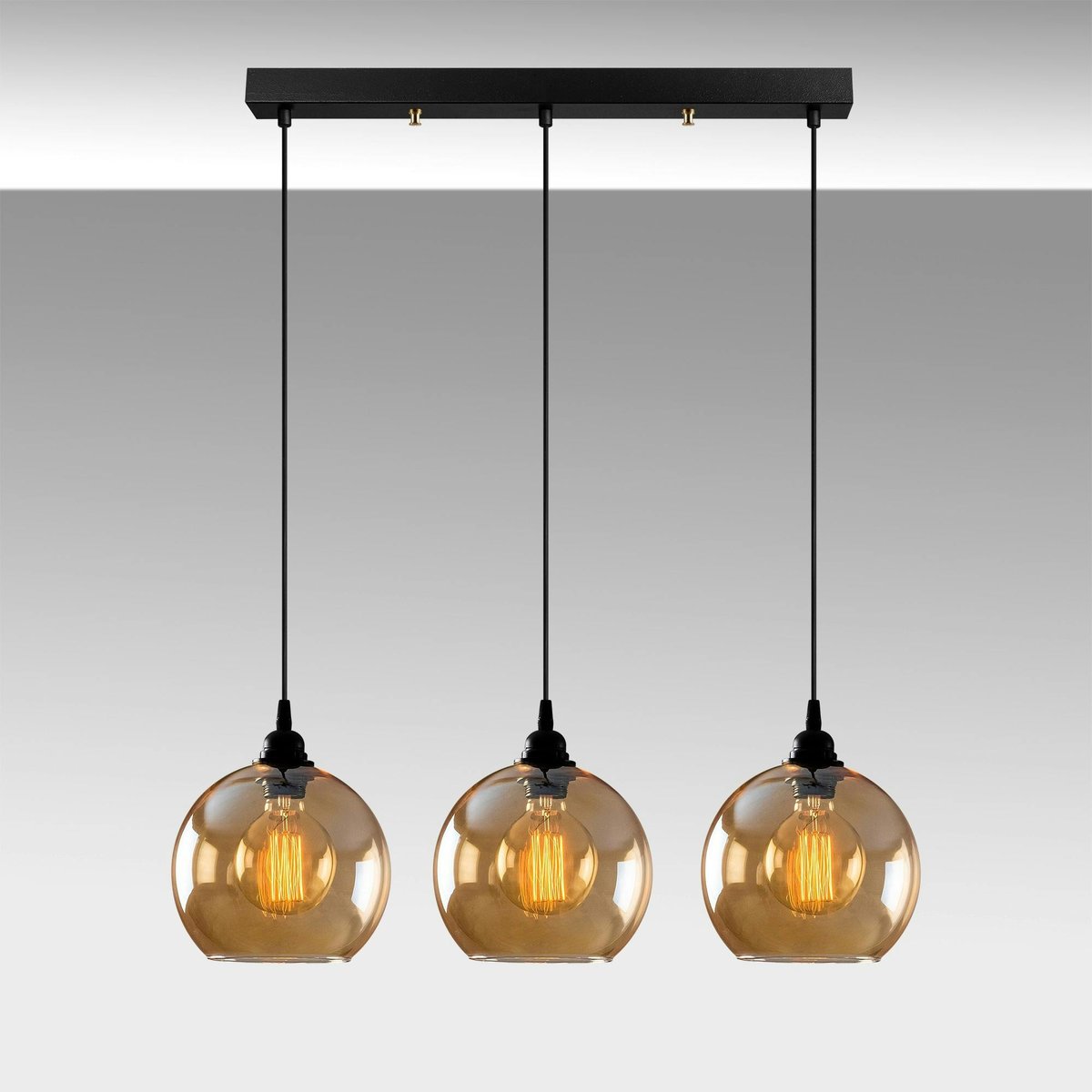 Suspension de table en verre doré, 3 globes 70 cm SIVAS ambre, PIER IMPORT
