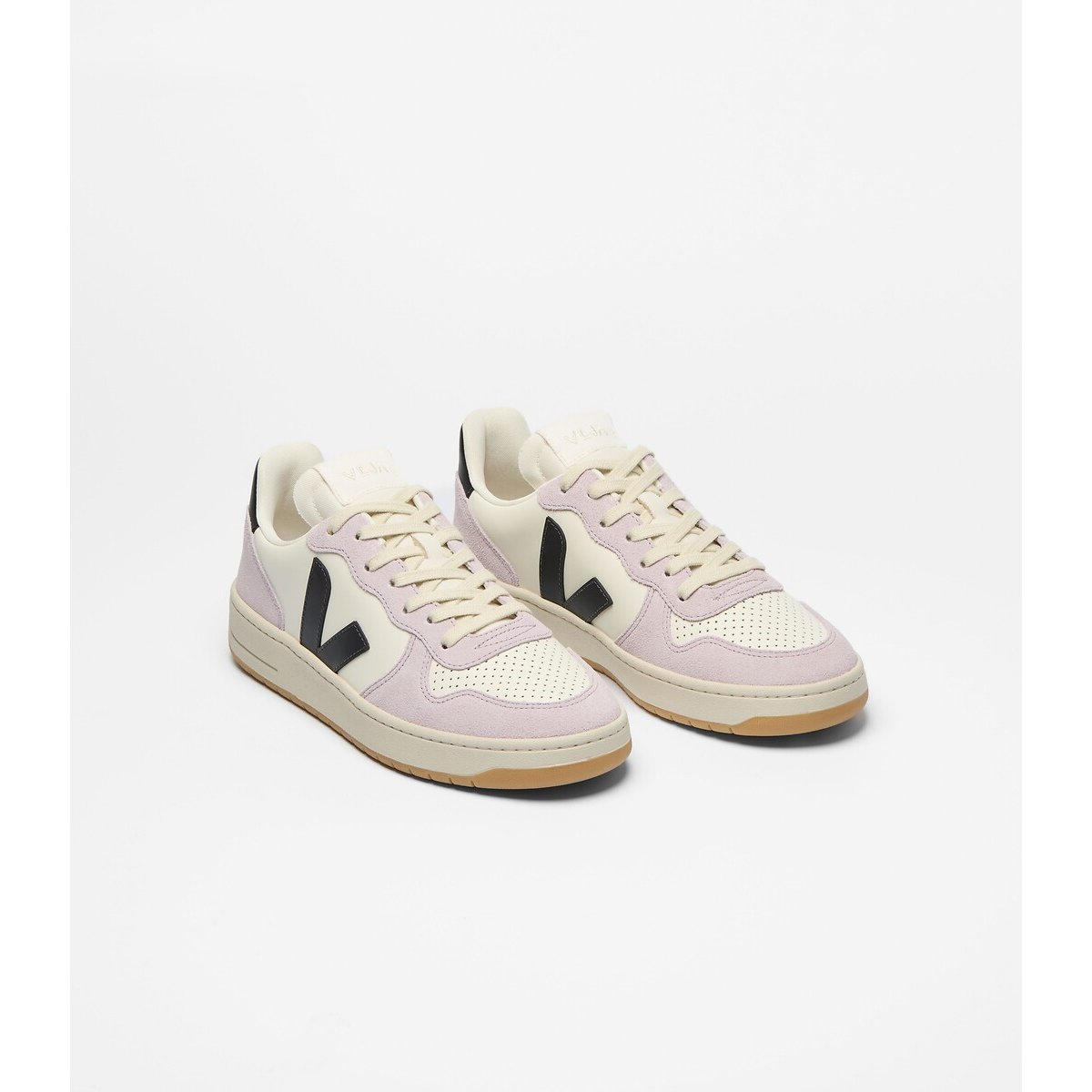 Baskets en cuir V-10 PRIME blanc/parme, VEJA