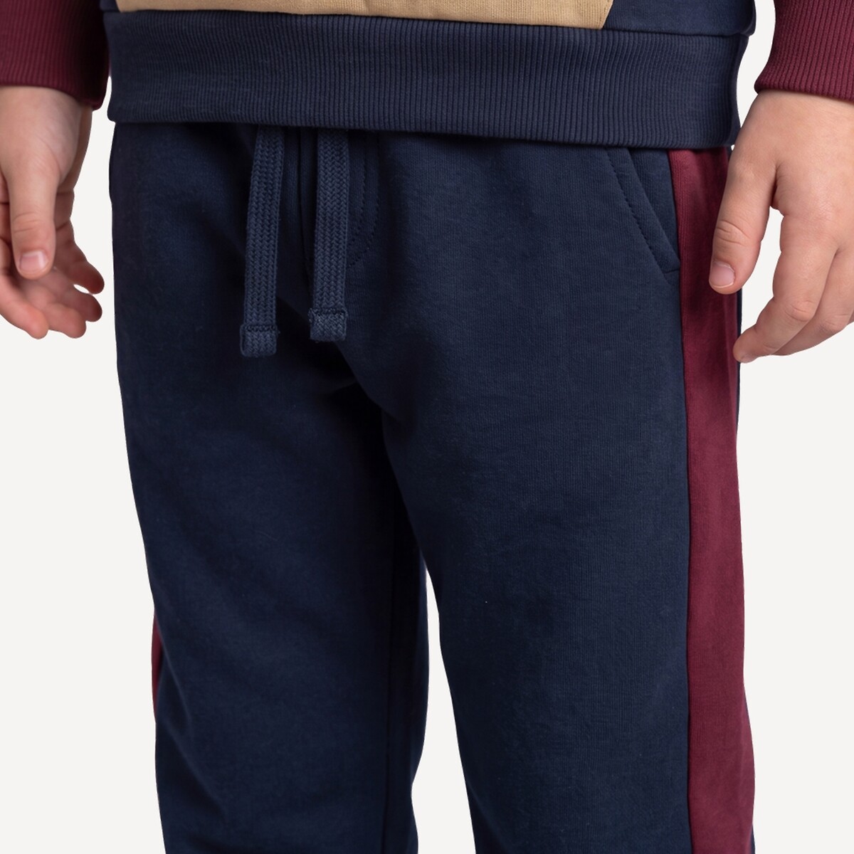 Set 2 pezzi, felpa con cappuccio e pantaloni da jogging, in felpa marine/bordeaux, LA REDOUTE COLLECTIONS