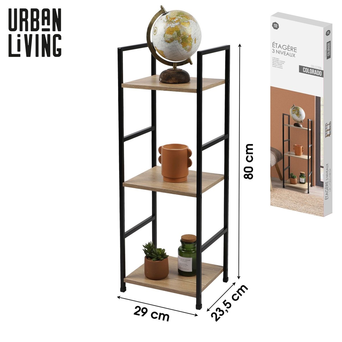 Etagère carrée 3 niveaux design industriel COLORADO beige, TOILINUX