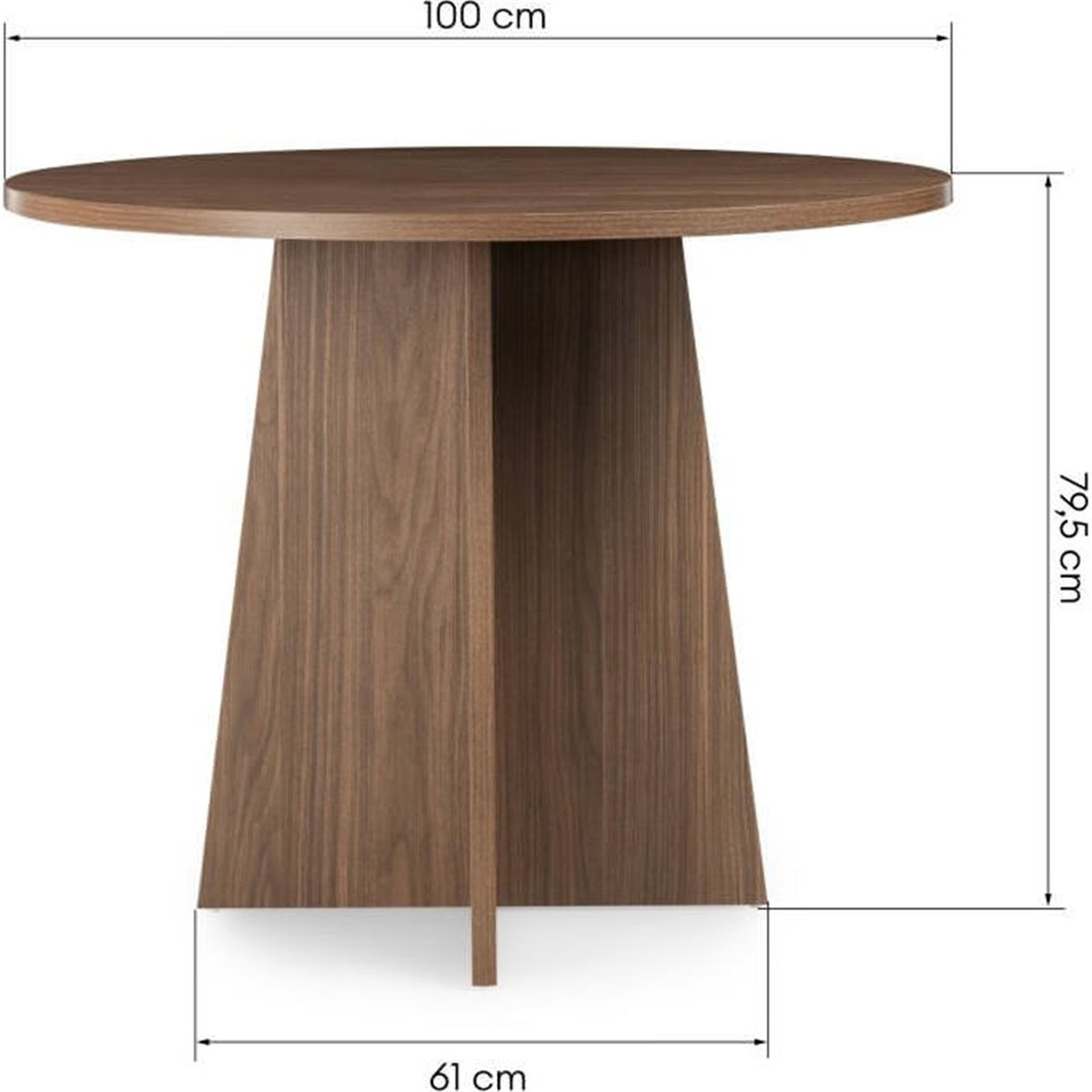 Table à manger ronde en bois pour 4 personnes noyer lincoln, RECOLLECTION