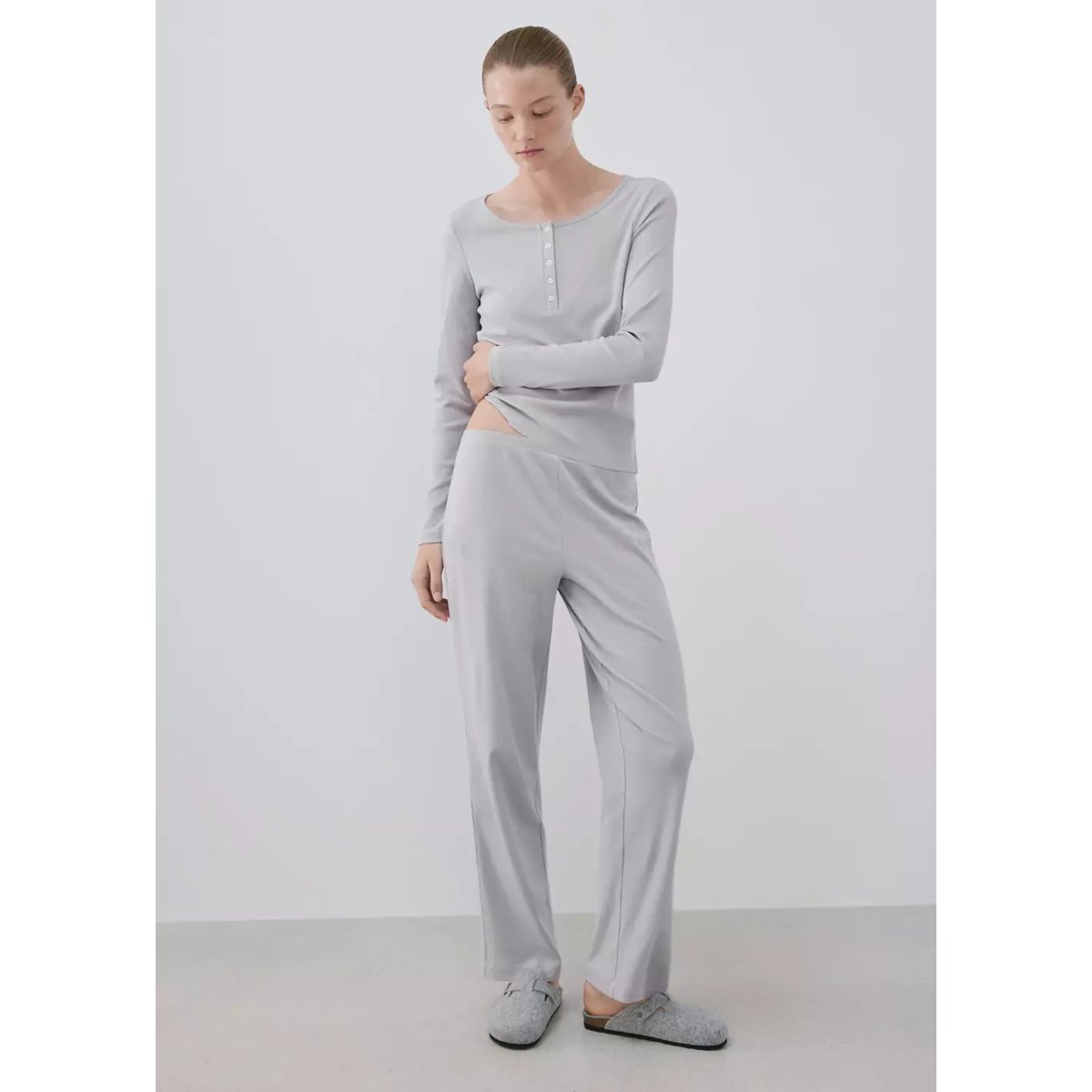Pantalon de pyjama taille élastique gris, MANGO