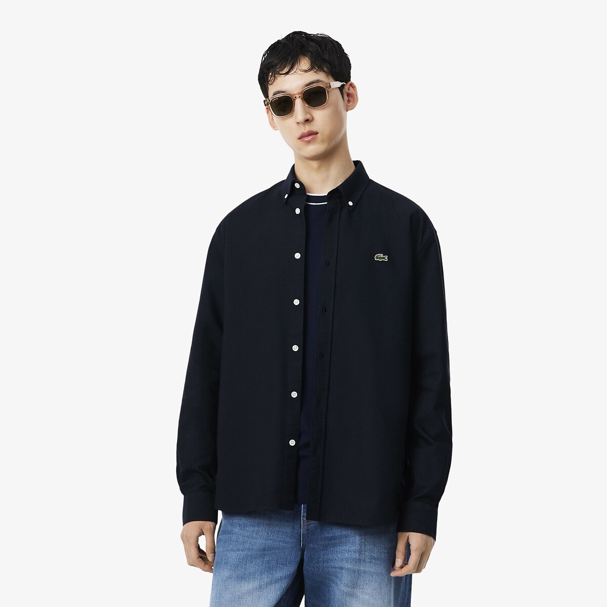 Regular fit Oxford shirt navy blue, LACOSTE