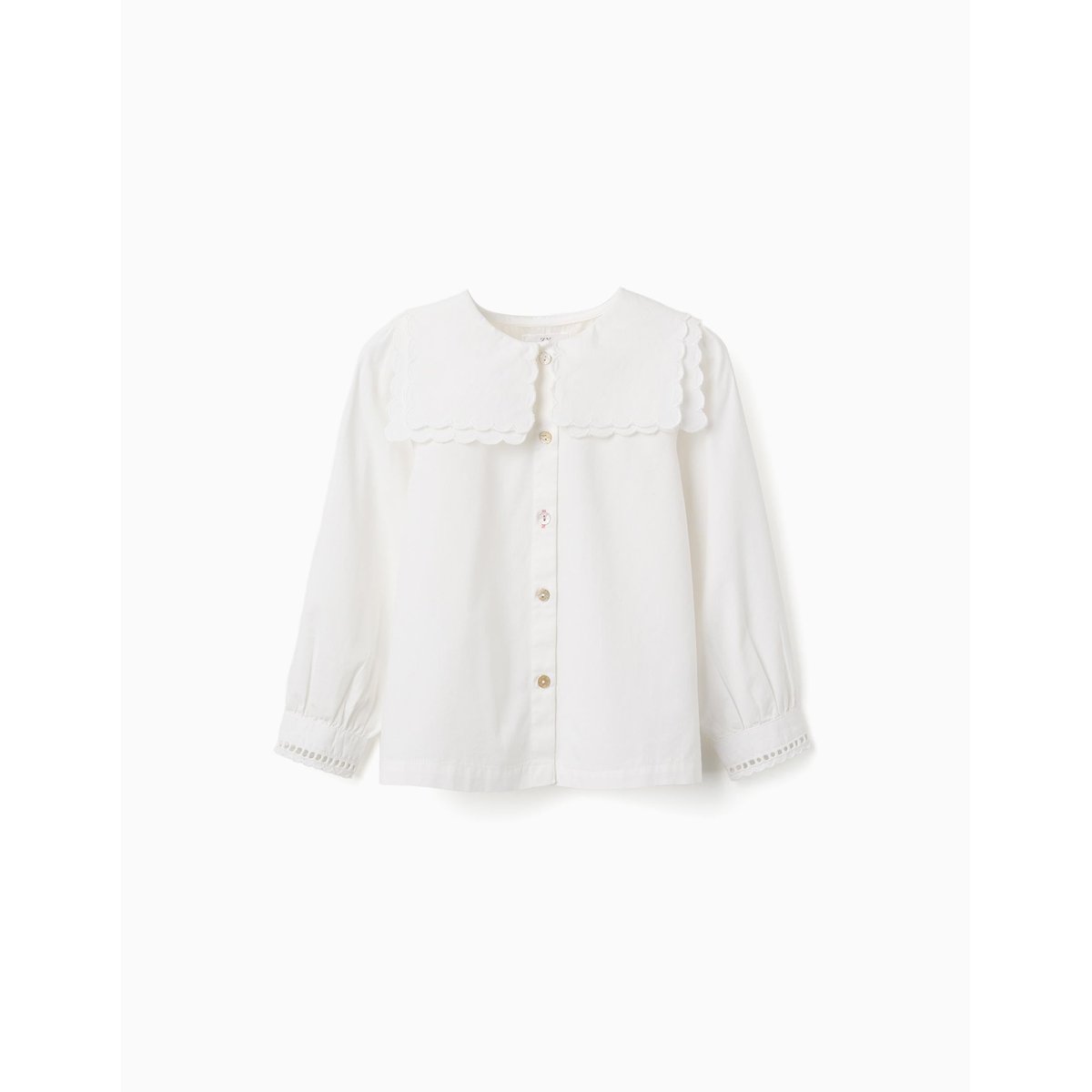 Chemise en coton à manches longues et col carré B&S blanc, ZIPPY