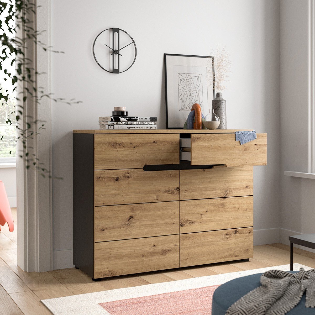 Commode 2 portes et 2 tiroirs L100 cm - CANU bois clair, CALICOSY