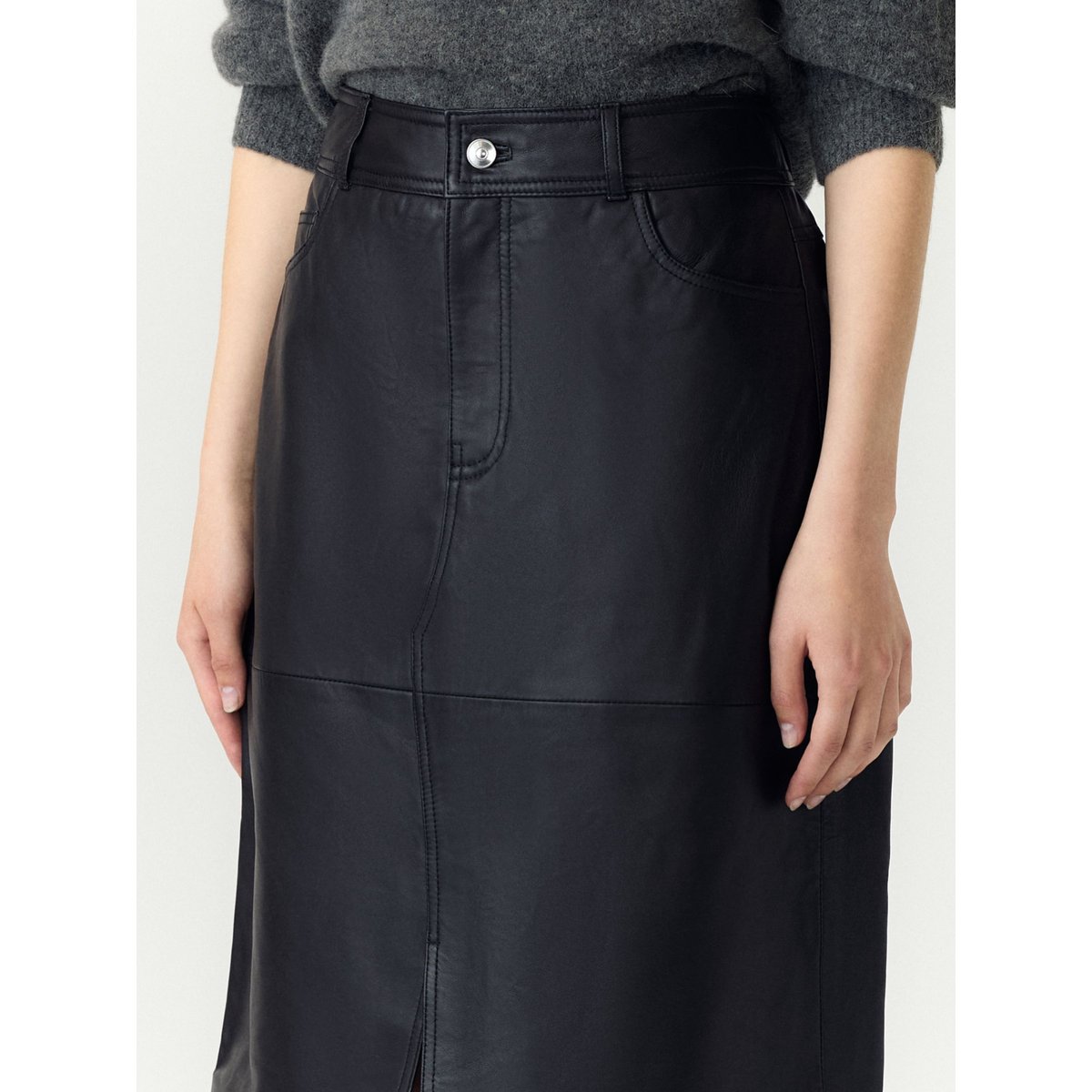 Jupe Mi-Longue En Cuir black, YAS
