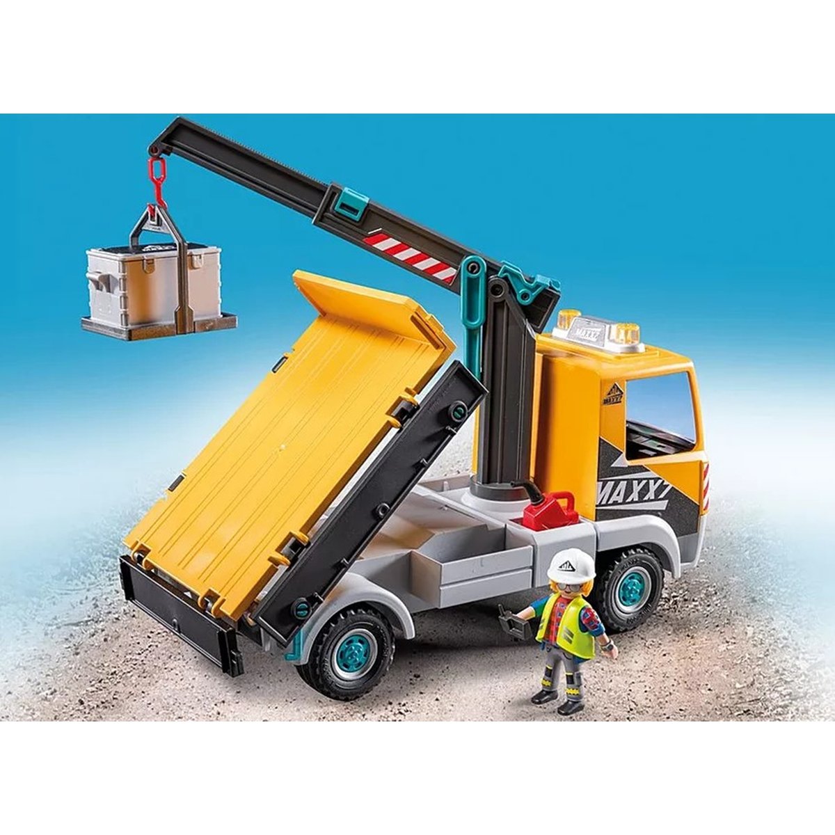 Heroes Camion de chantier avec grue et ouvrier et accessoires camion de chantier avec grue et ouvrier et accessoires, PLAYMOBIL