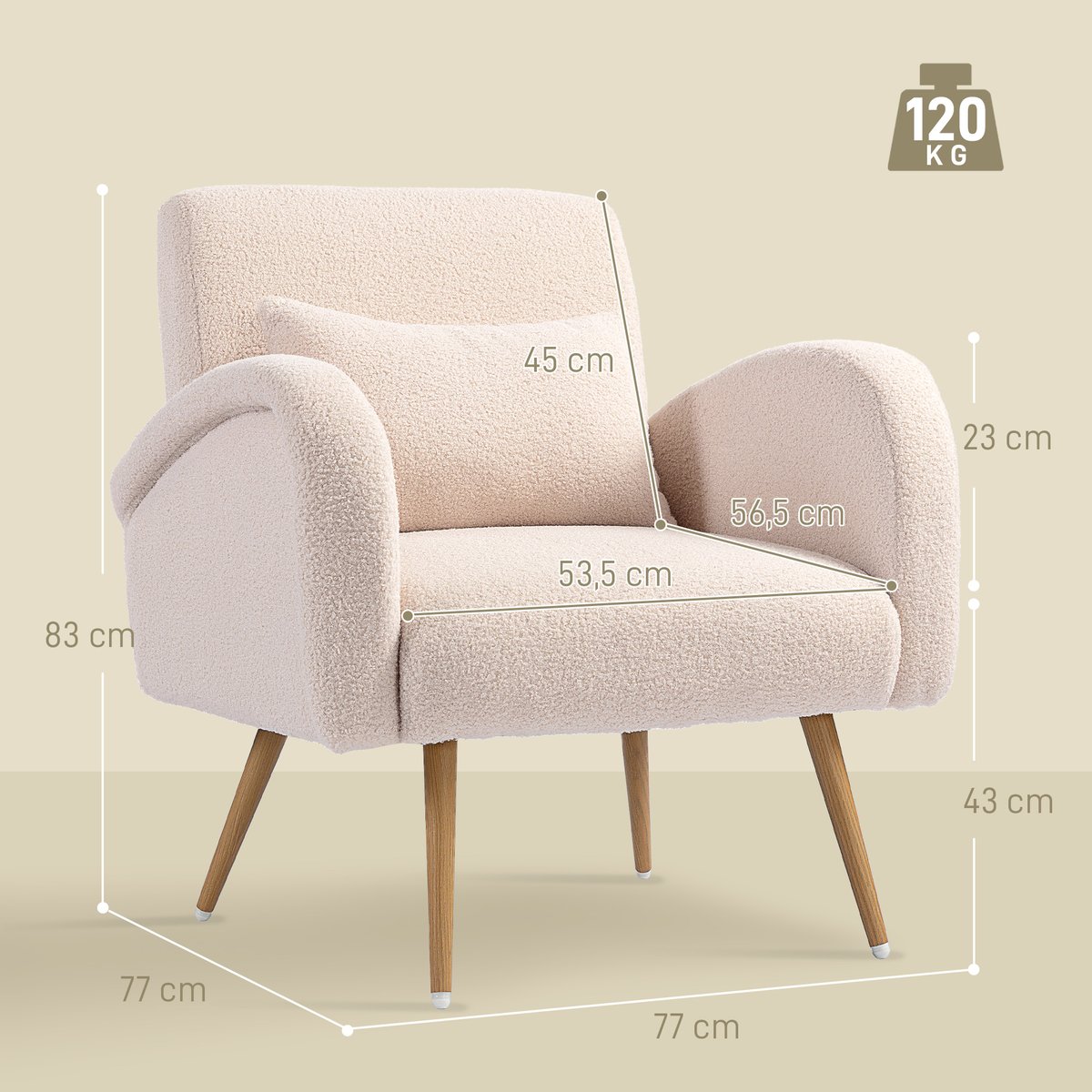 Accent Chair Tissu peluche teddy Beige beige, HOMCOM
