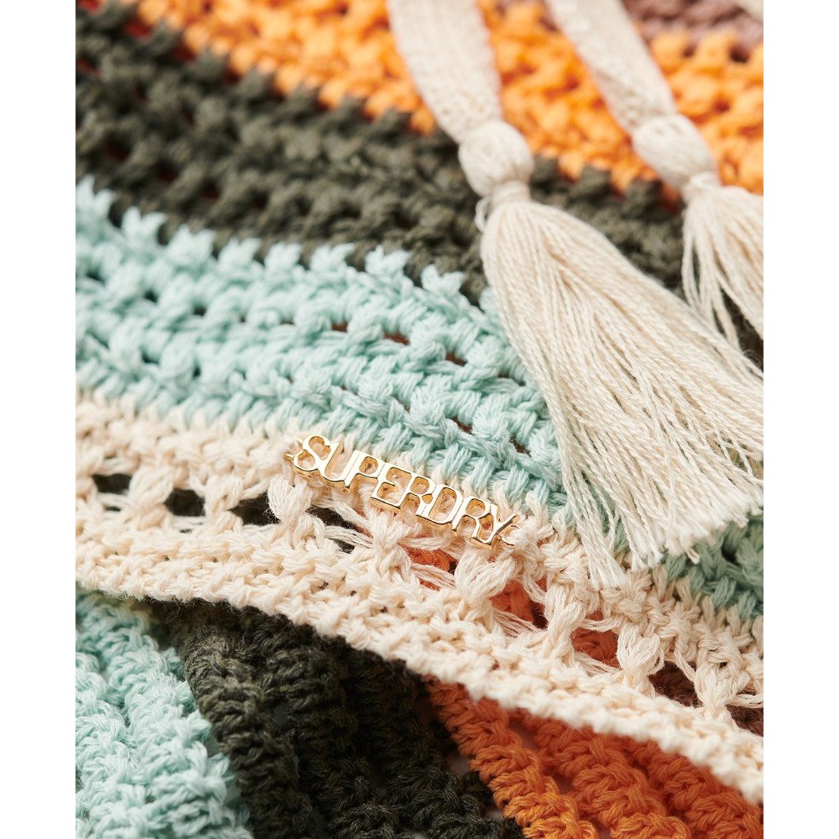 Haut court à dos nu en crochet rayures satsuma, SUPERDRY