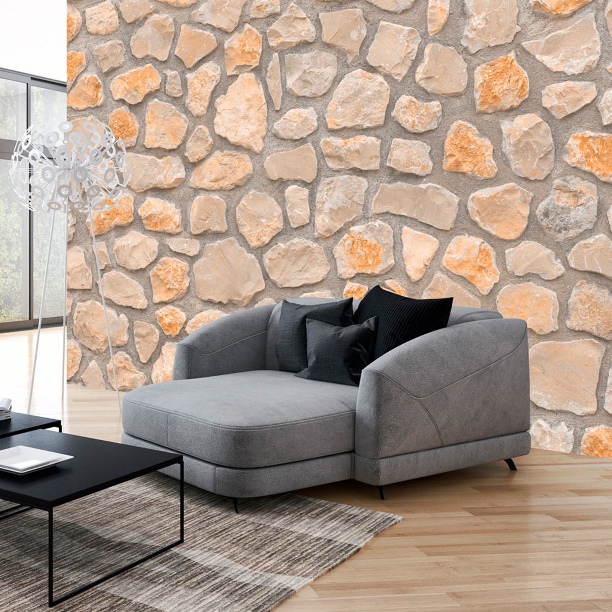 Papier peint intissé panoramique Stone Age beige, EDEN