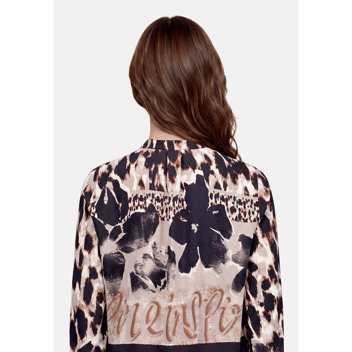 Chemisier long à col droit beige/noir, BETTY BARCLAY