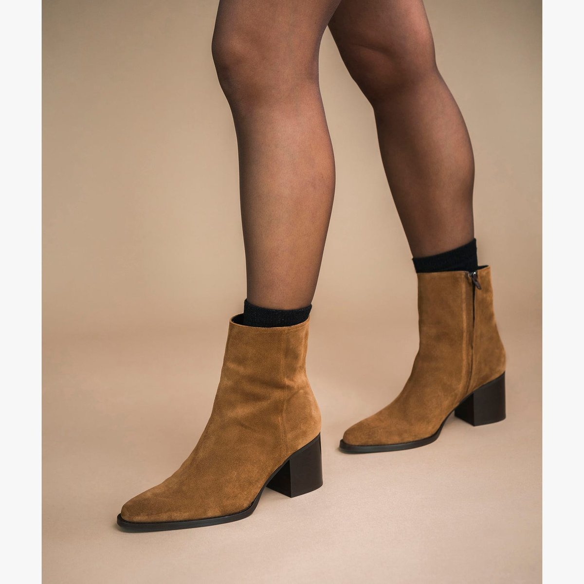 Boots À Talon en cuir ELLA cognac marron, BOCAGE