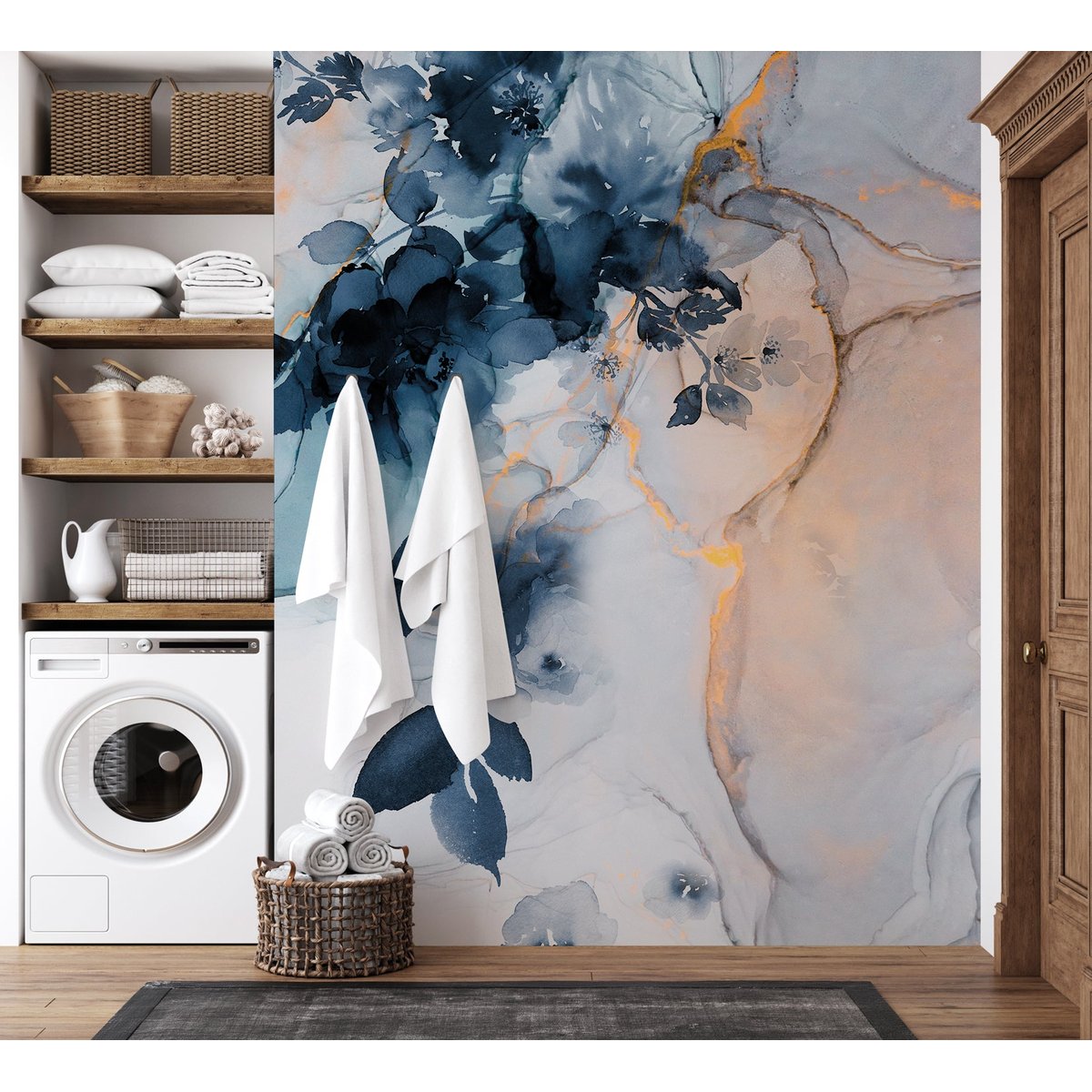 Papier peint panoramique Marble & Flowers Lé Papiers de Ninon bleu, LE PAPIERS DE NINON