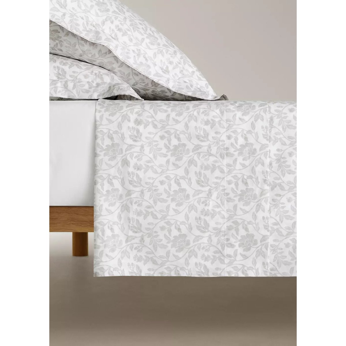 Drap plat percale de coton imprimé fleuri lit 135/140 cm écru, MANGO HOME