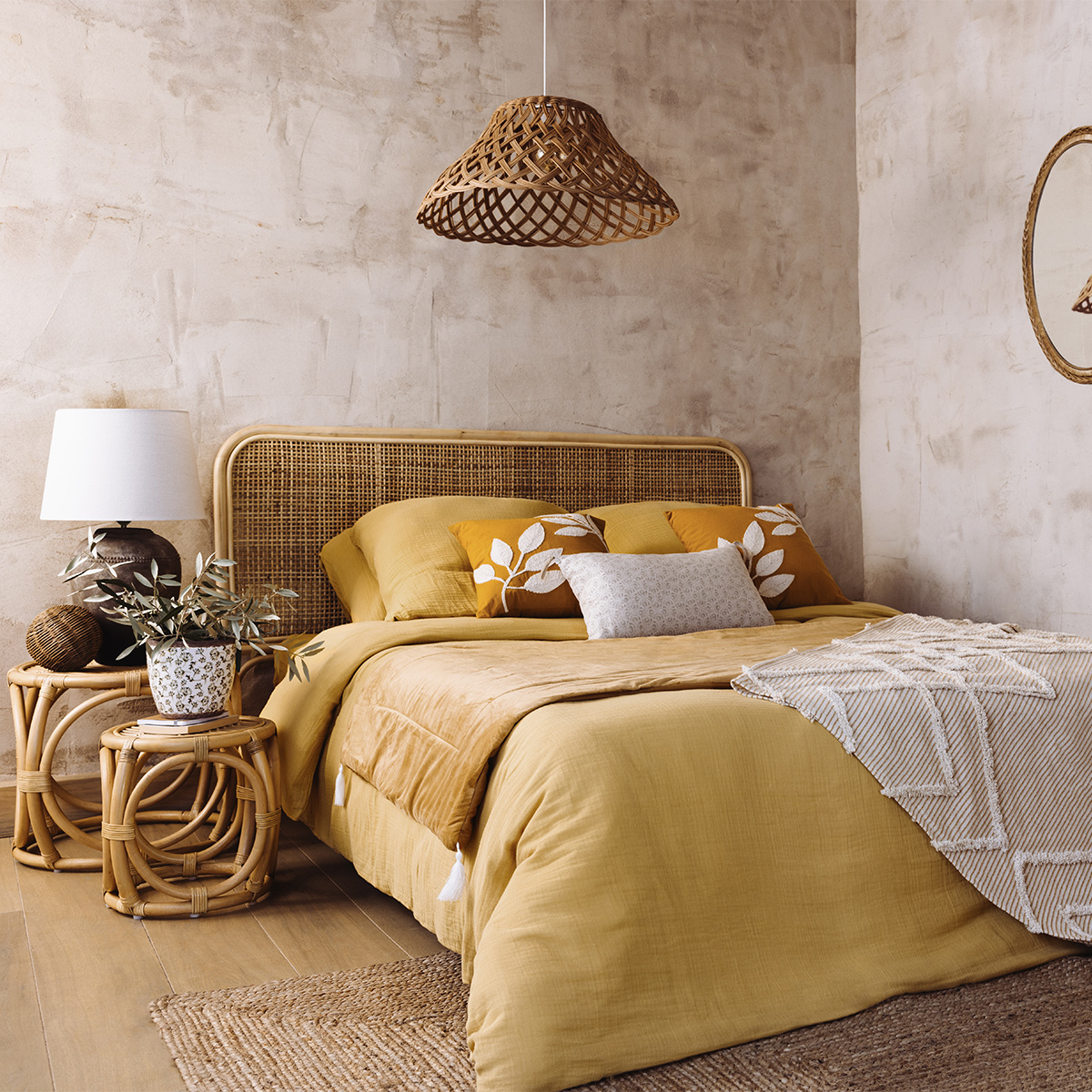 Tête de lit en rotin tressé RONNIE beige, ATMOSPHERA