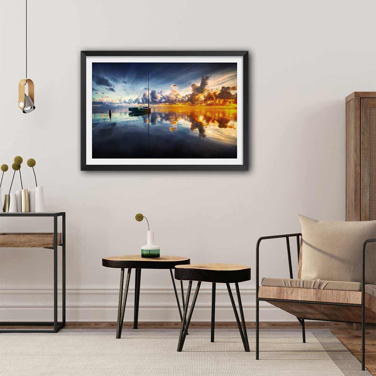 Affiche beauté des lacs affiche + cadre en bois - noir, HEXOA