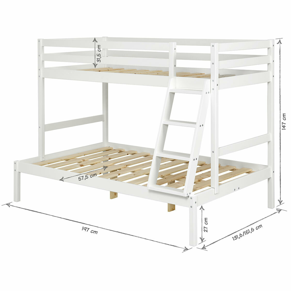 Pack lit superposé avec 2 matelas Bois massif JULIAN bois naturel, AKITEN RETAIL