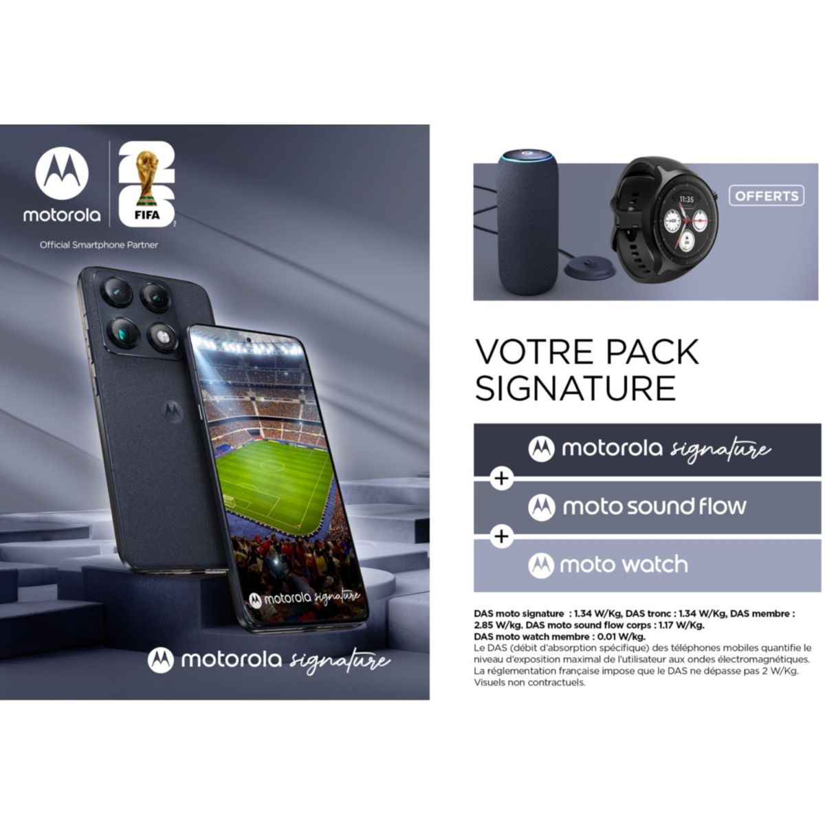 Smartphone Pack Signature 5G 512Go Bleu + Moto Sound Flow + Watch Motorola Noir couleur unique, MOTOROLA