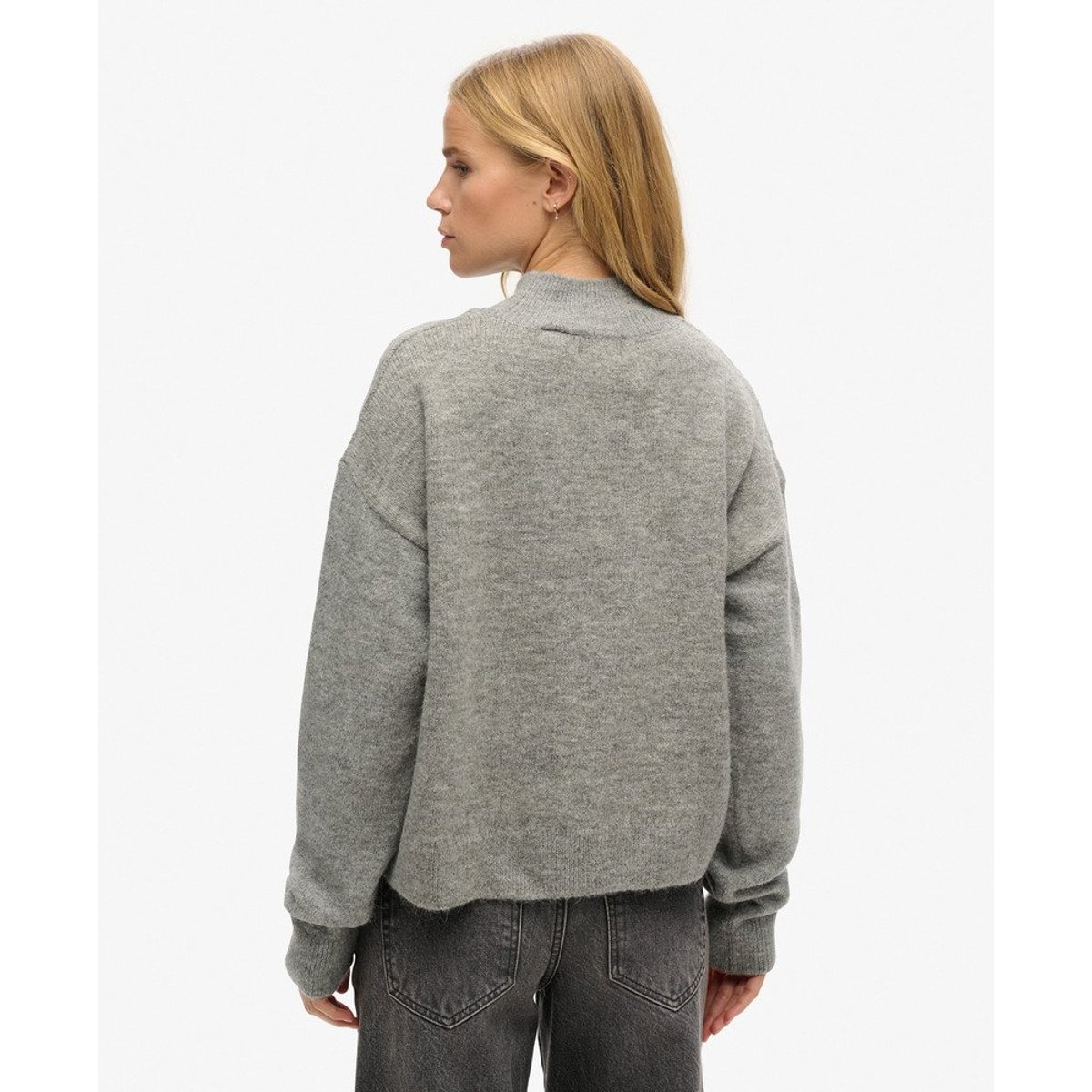 Pull à col cheminée Vintage Essential gris chiné clair, SUPERDRY