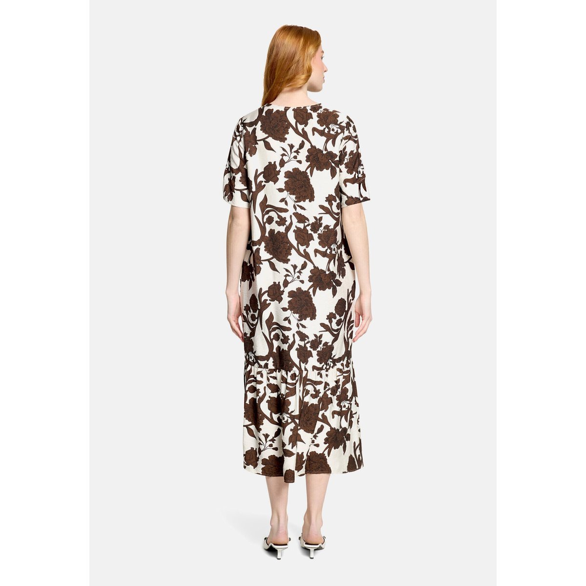 Robe longueur midi à volant blanc/marron, CARTOON