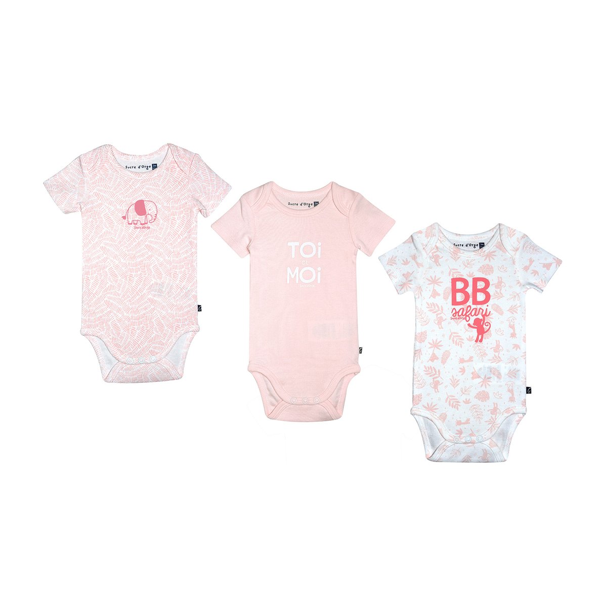 Lot de 3 bodies ramya manches courtes rose, SUCRE D'ORGE