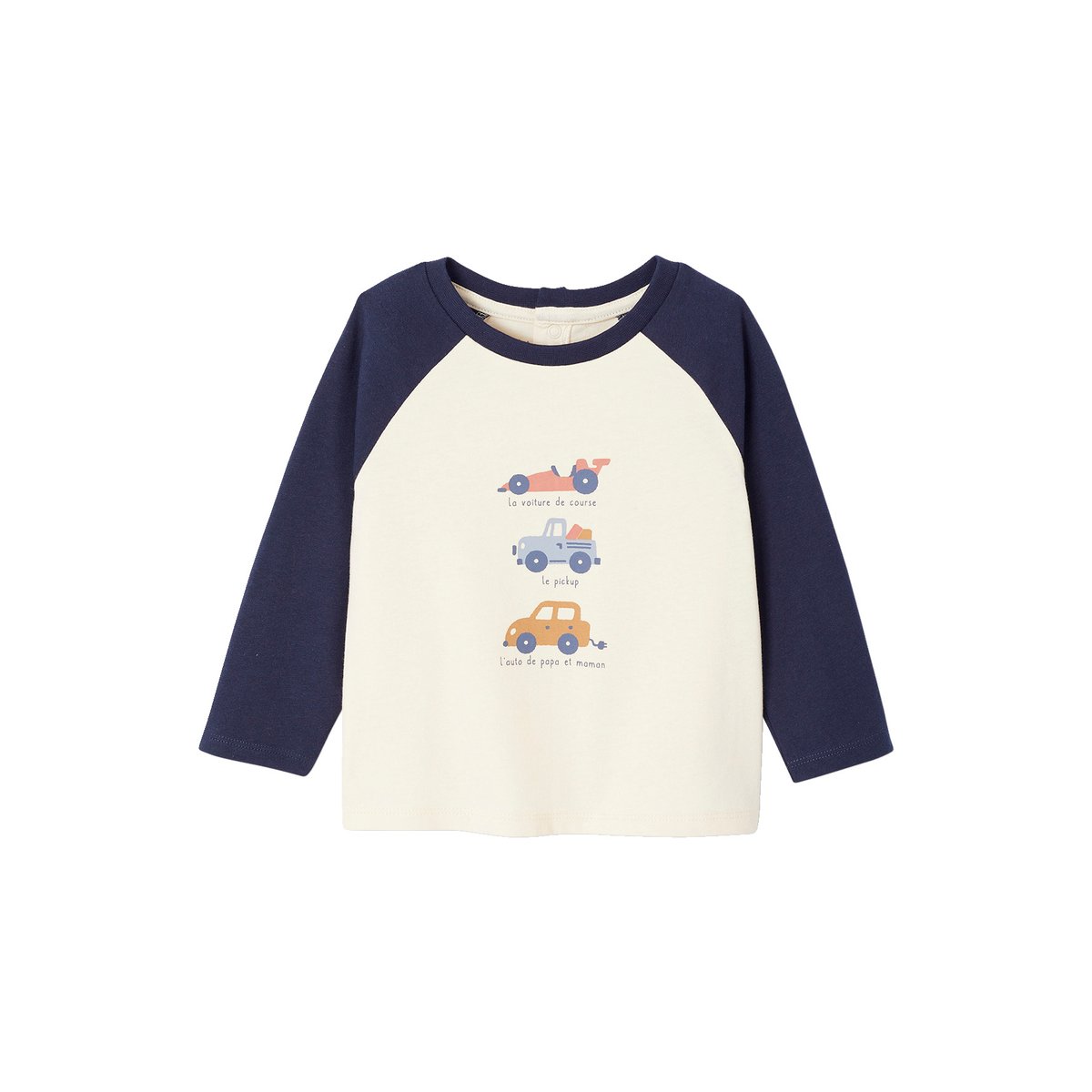 T-shirt manches longues avec imprimé placé devant marine, VERTBAUDET