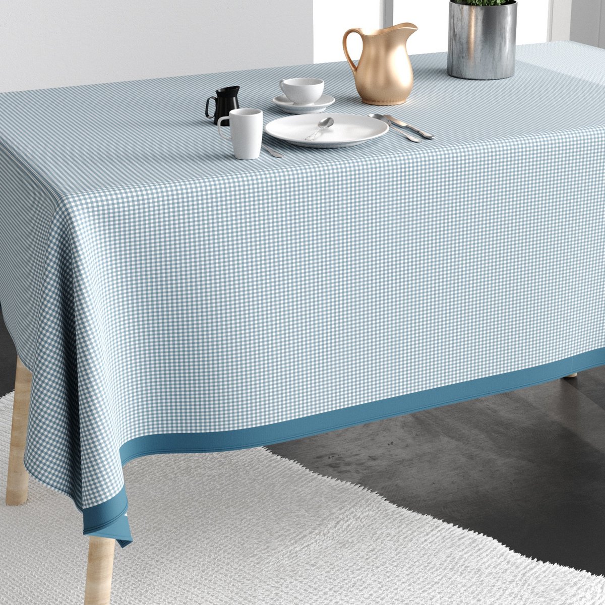 Nappe rectangulaire anti tache Coton Vichy Bleu bleu, EDEN