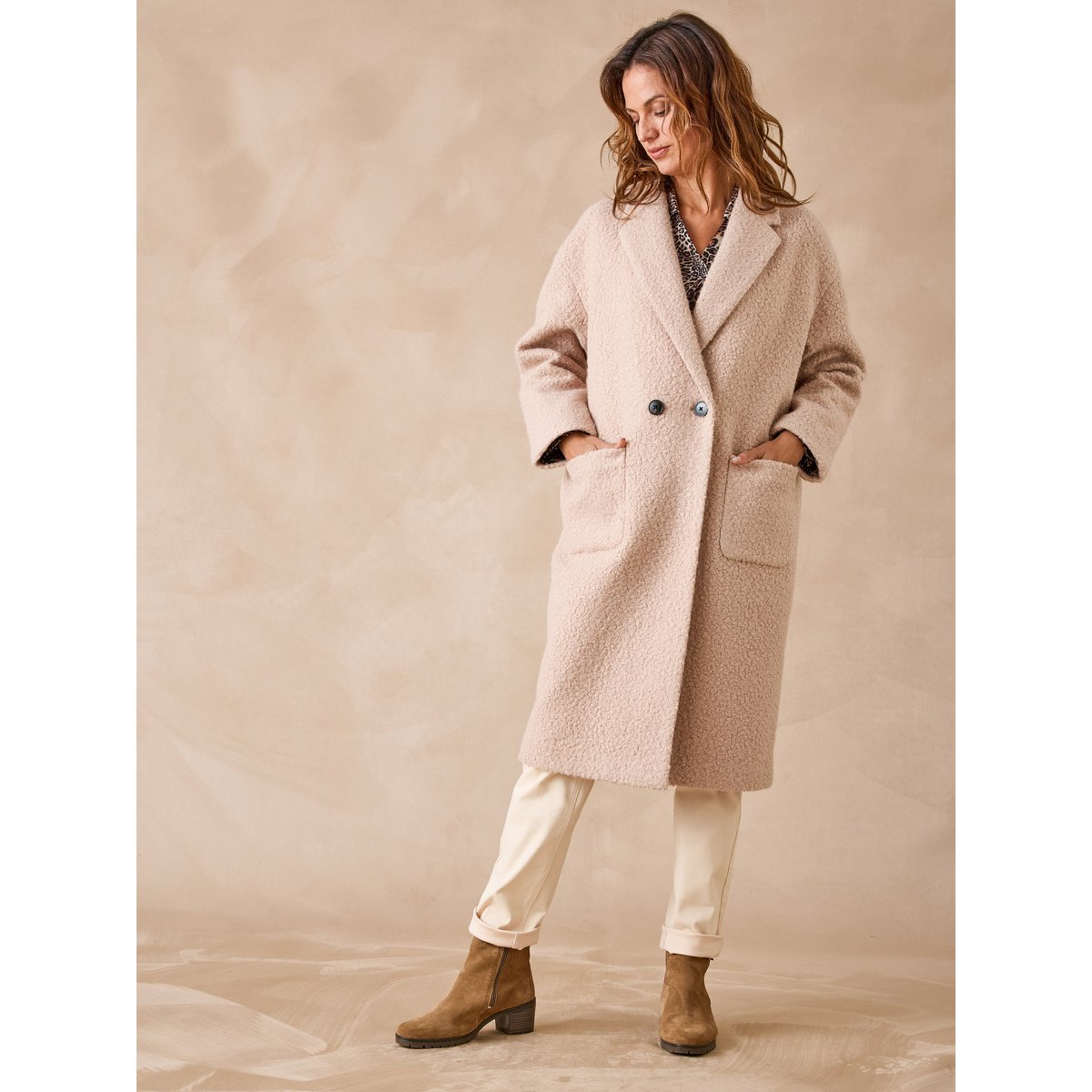 Manteau croisé tissu bouclette beige, DAXON