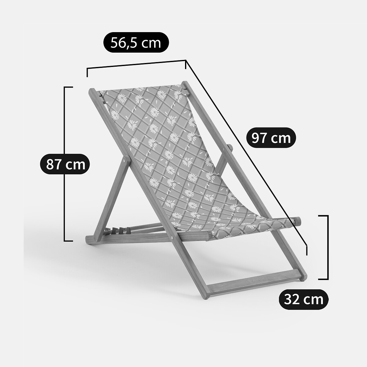Folding Chair in Oiled Acacia Marguerite yellow print/green, LA REDOUTE INTERIEURS