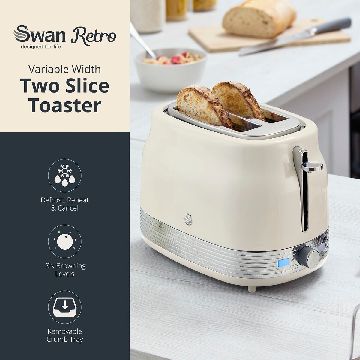 RetroRevive 2-Slice Toaster cream, SWAN