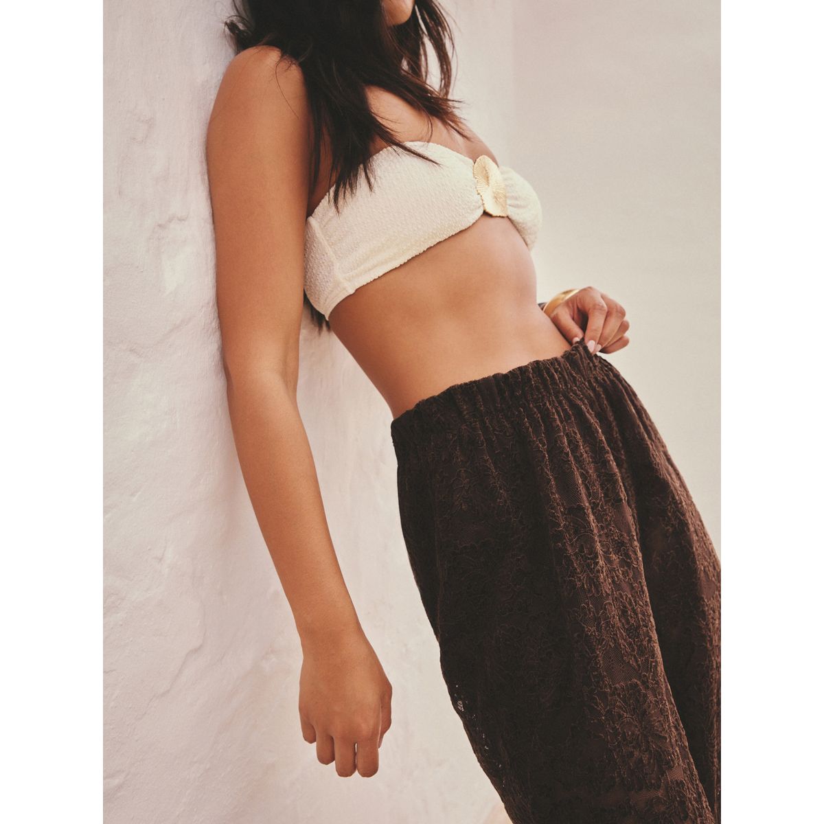 Pantalon large en dentelle chenille marron chocolat, NEXT