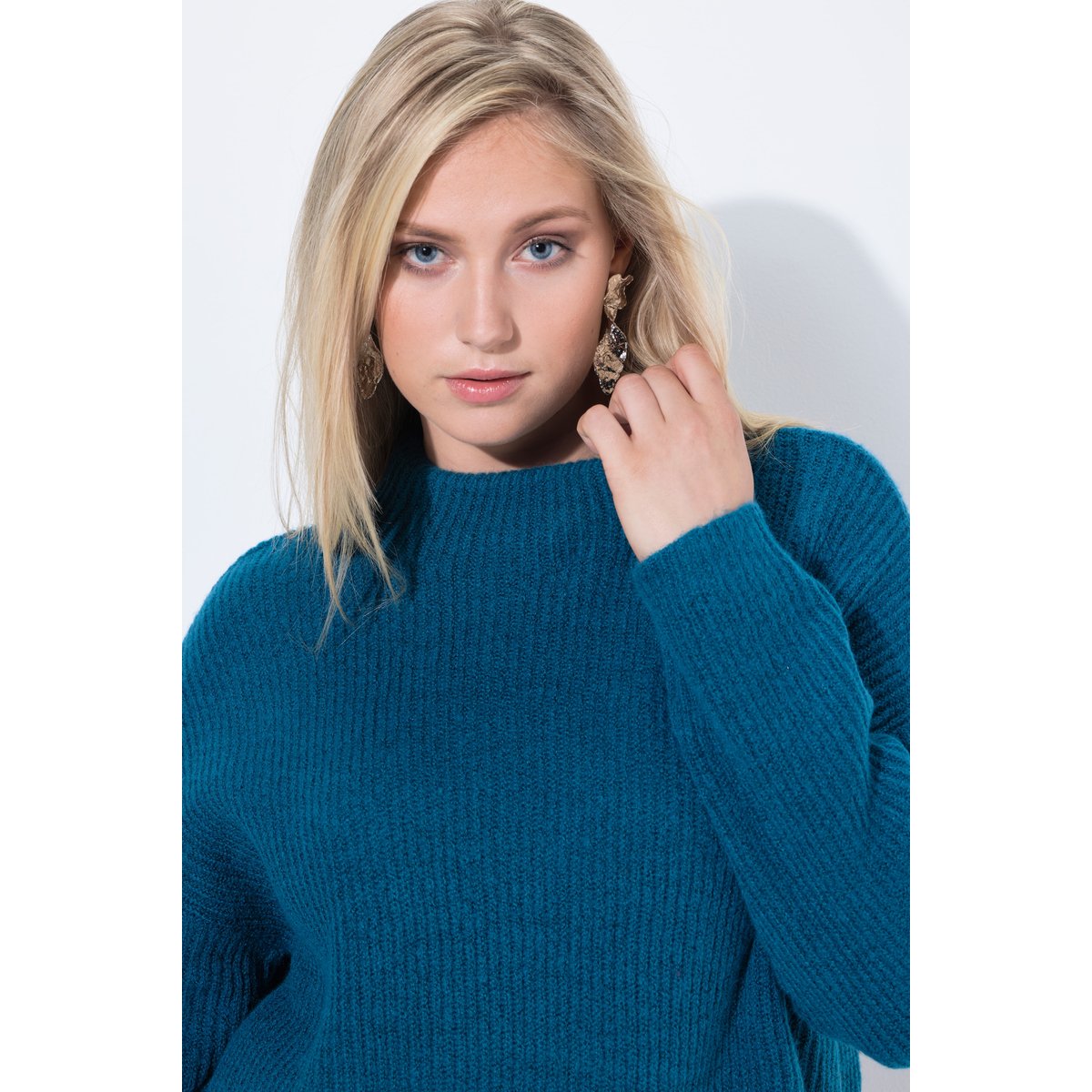 Pull oversized en maille côtelée bleu pétrole, ULLA POPKEN