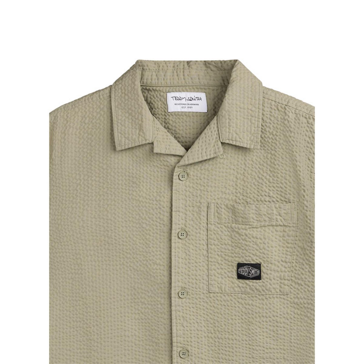 Chemise en coton kaki à coupe droite pourvue d'un col à revers vert, TEDDY SMITH