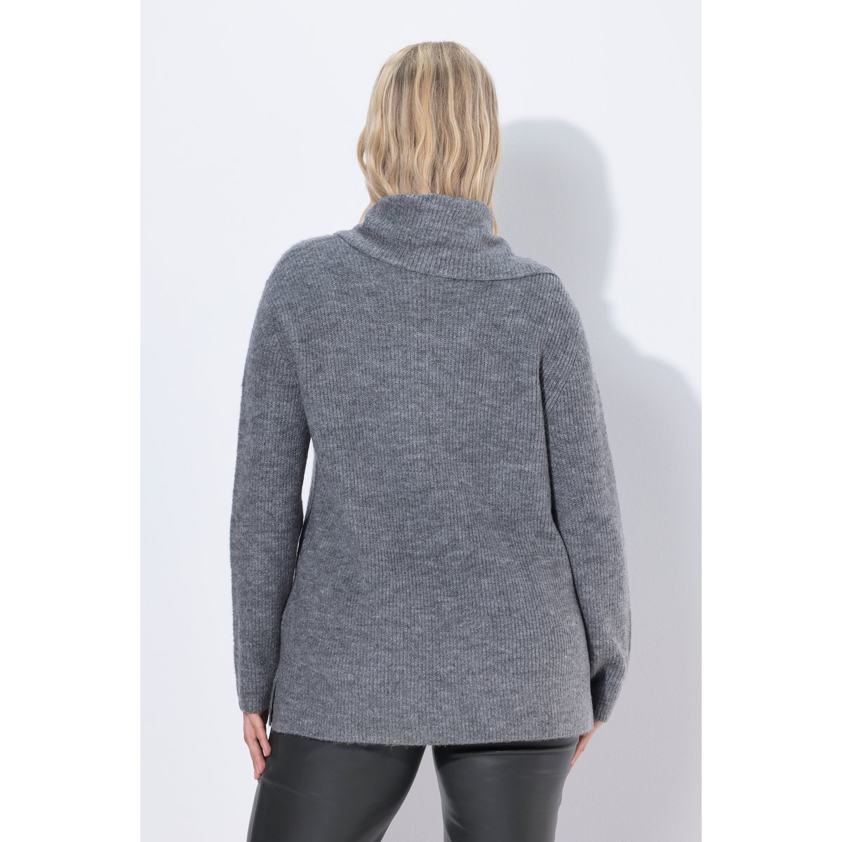 Pull en maille côtelée à manches longues gris béton, ULLA POPKEN