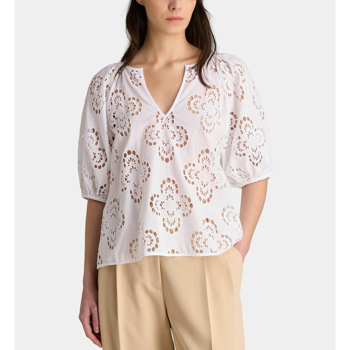 Top clara broderie anglaise coton bio blanc, GALERIES LAFAYETTE